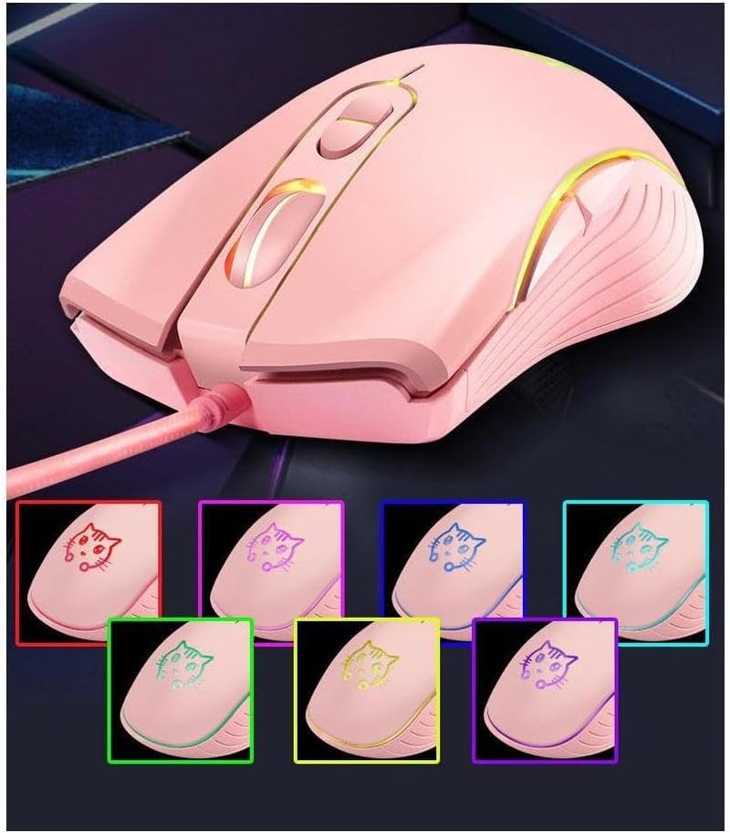 CORN Gaming Wired USB Mouse, 2400DPI 4 Adjustable Levels, Ergonomic Slient Mouse for PC/Desktop/Laptop - Pink Cat - Image 4